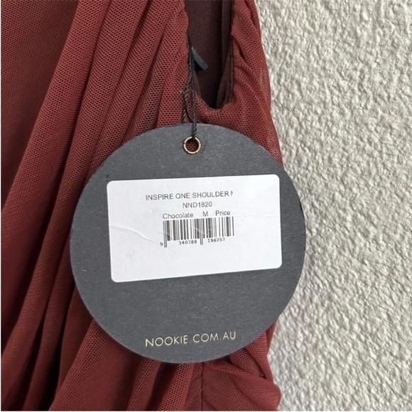 Nookie Inspire One Shoulder Ruched Midi Dress Chocolate Brown NWT - Picture 6 of 8